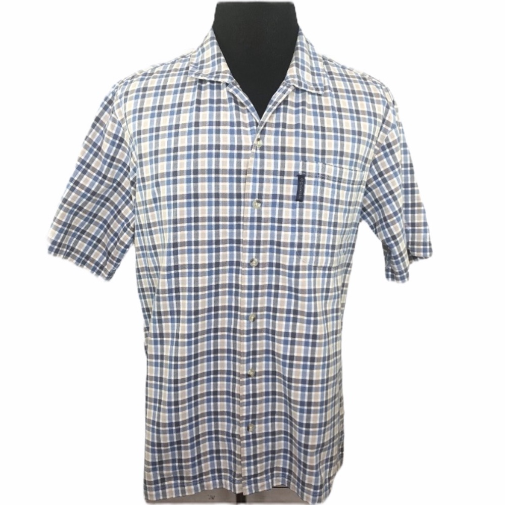 COLUMBIA Plaid Short Sleeve Shirt Men's Blue LG L - Picture 1 of 5